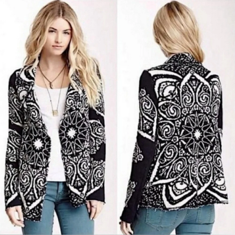Free People Smitten Kitten Mandala Cardigan Black/White Small GUC!